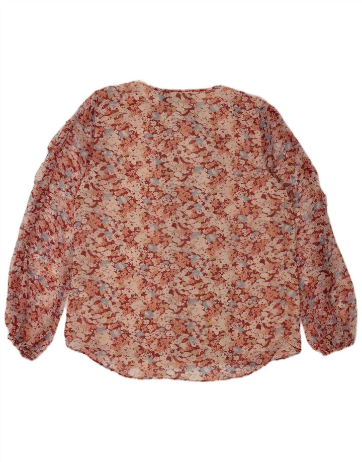 Bluză cu bluză transparentă pentru femei Ralph Lauren UK 16 Poliester floral, roșu, mare