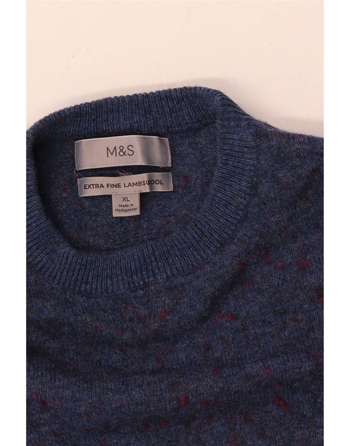Pulover pentru bărbați Marks & Spencer, cu gât crew, XL, lână cu pături albastre