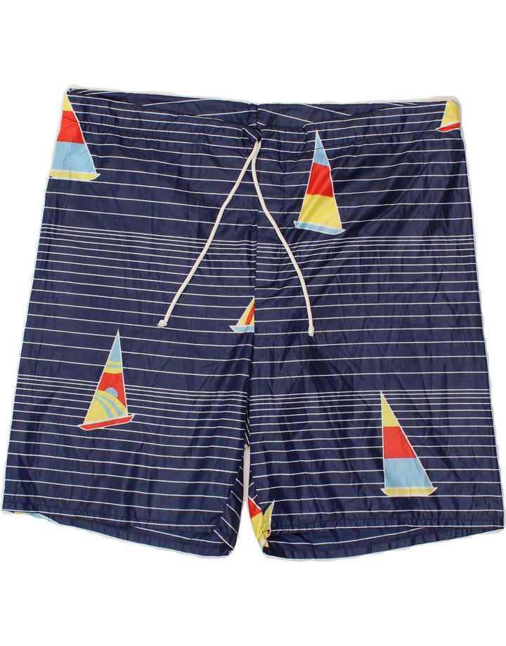 VINTAGE Mens Swimming Shorts Large Navy Blue Striped Polyester Vintage Vintage and Second-Hand Vintage from Messina Hembry 