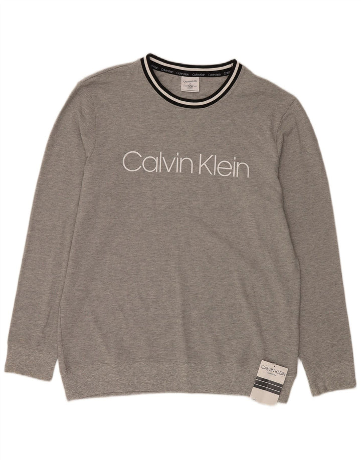 Pulover Calvin Klein pentru bărbați, cu grafică, cu decolteu, cu dungi mari, gri