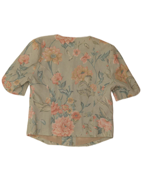 Jachetă pentru femei Clover cu mânecă scurtă, cu 3 nasturi, cu 3 nasturi, UK 12, verde mediu, floral