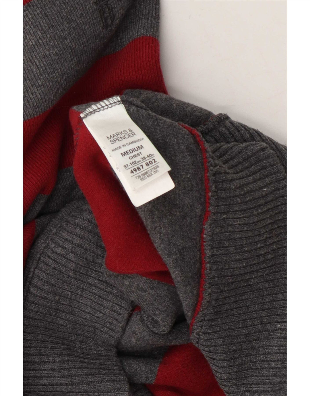 Pulover pentru bărbați Marks & Spencer, cu fermoar, cu gât, bumbac cu dungi, gri mediu