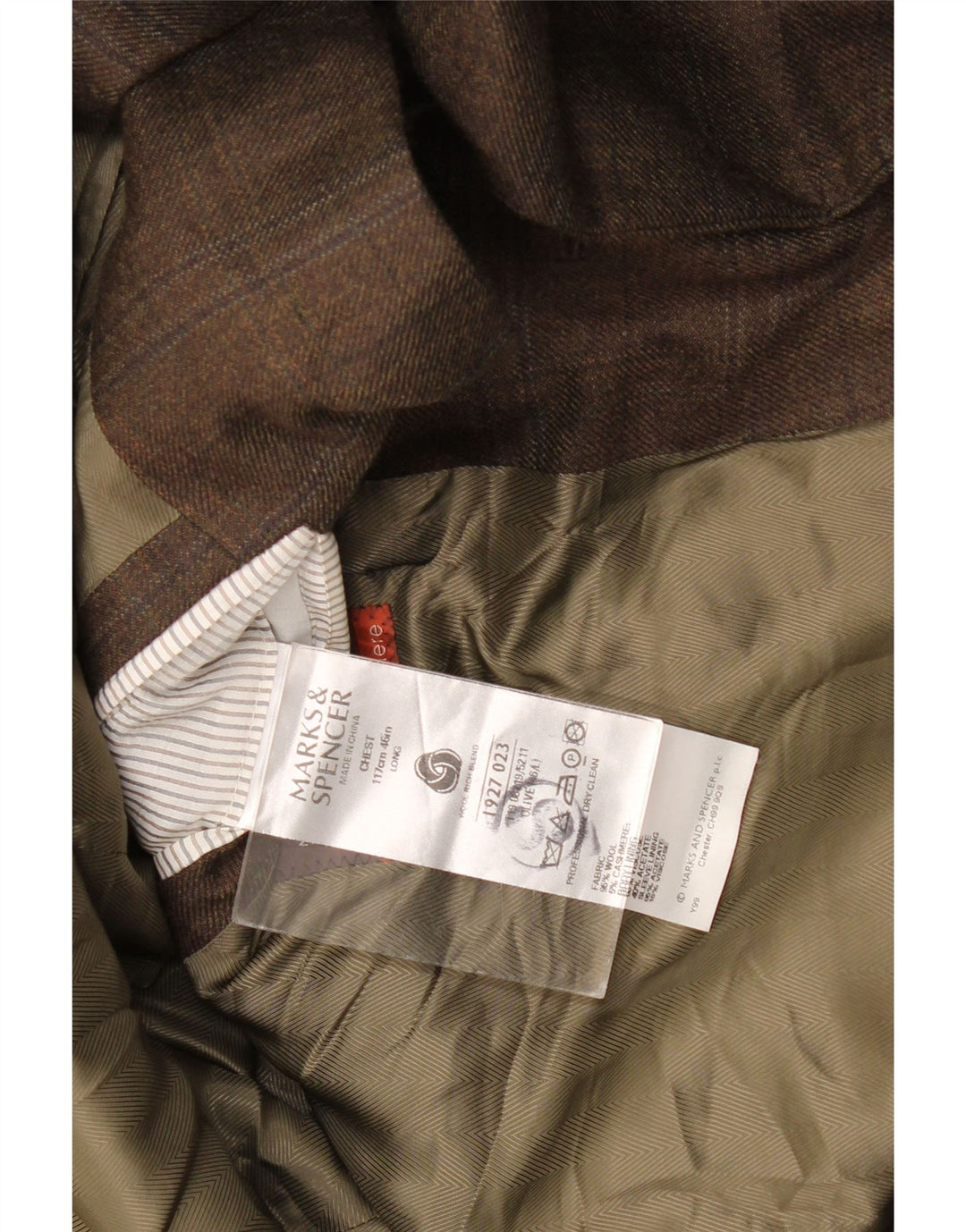 Jachetă pentru bărbați Marks & Spencer, lungă, cu 2 nasturi, UK 46 XL Lână cu carouri kaki