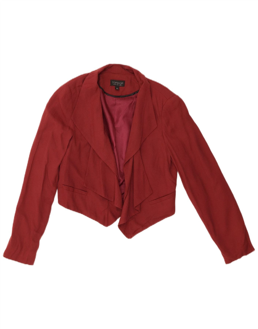 Jachetă Topshop pentru femei Crop Open Blazer UK 8 Small Maroon Viscose