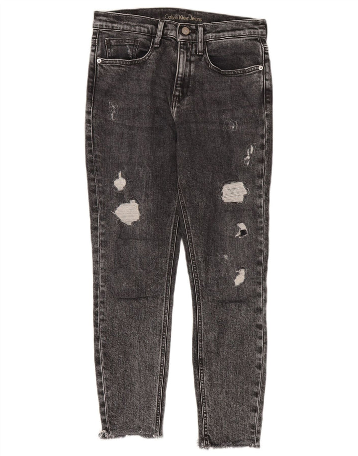 Calvin Klein, blugi tăiați, distressed skinny, W27 L26 gri