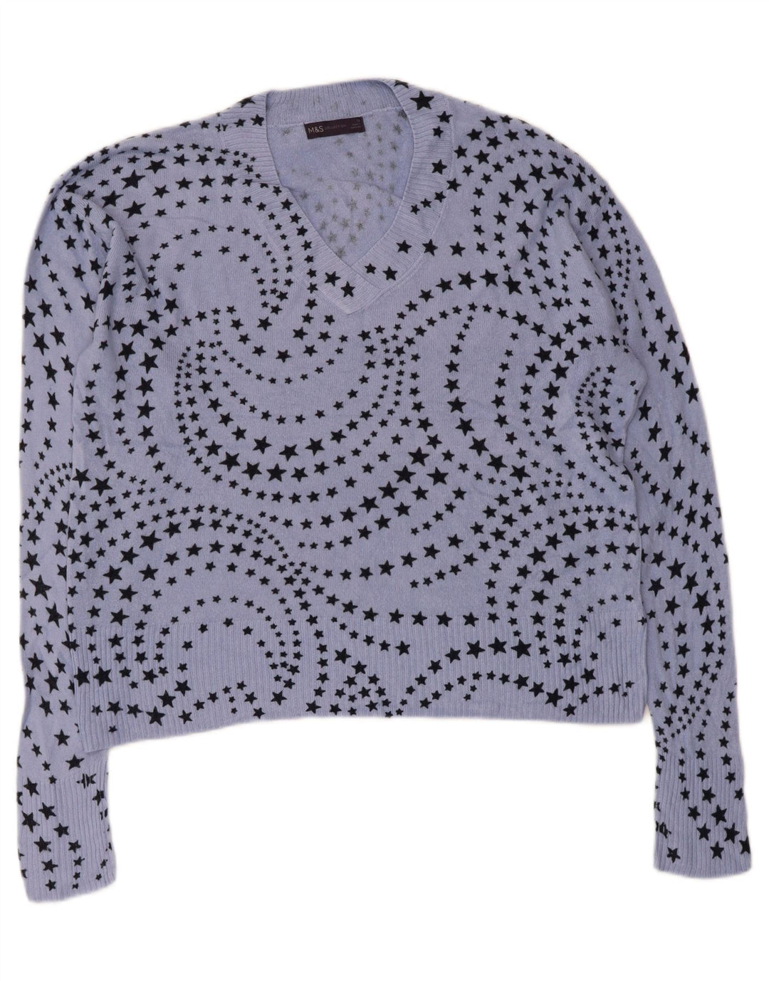 Pulover cu decolteu în V pentru femei Marks & Spencer UK 14 mare albastru geometric