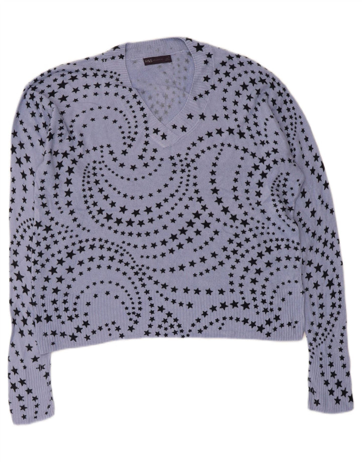 Pulover cu decolteu în V pentru femei Marks & Spencer UK 14 mare albastru geometric