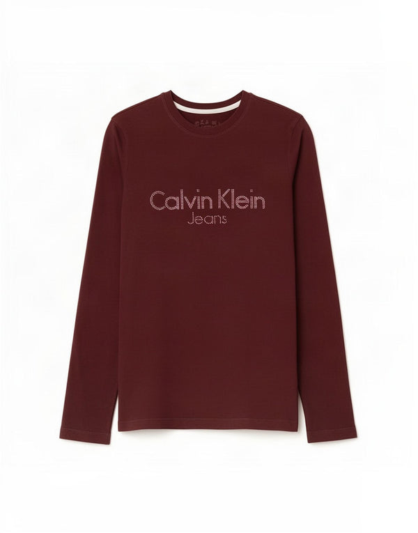 Calvin Klein Jeans Top grafic pentru femei cu mânecă lungă UK 8 Mic Bordeaux