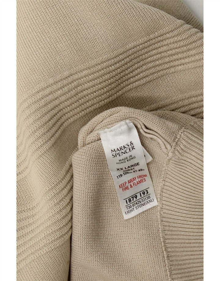 Pulover pentru bărbați Marks & Spencer, cu fermoar și gât, bumbac bej 2XL