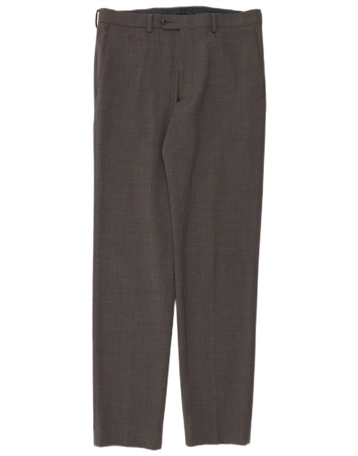 Marks & Spencer Pantaloni de costum slim, croiți, pentru bărbați, L32 L33, lână gri