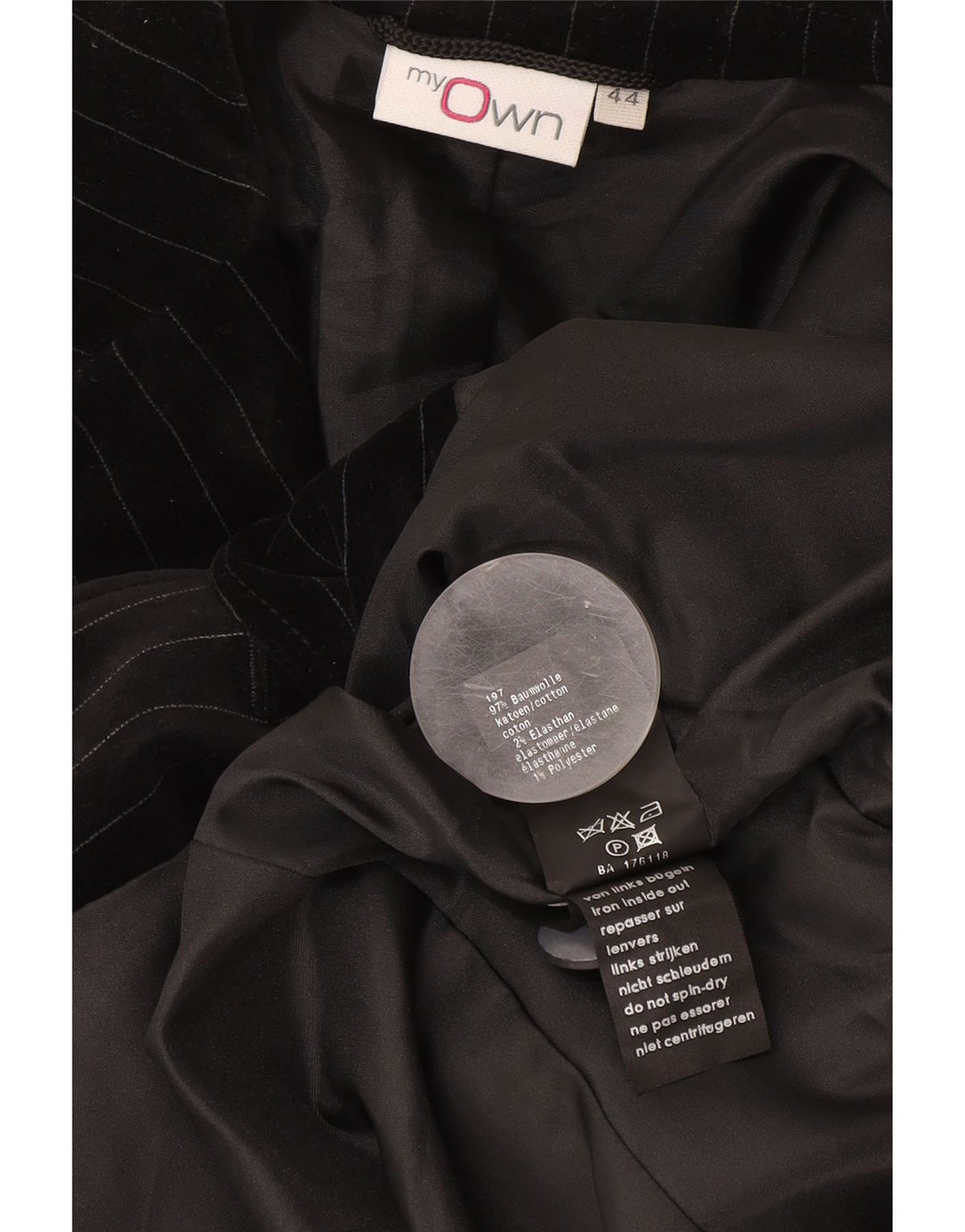 Jachetă pentru femei My Own din catifea cu 2 nasturi IT 44 Medium Black Pinstripe