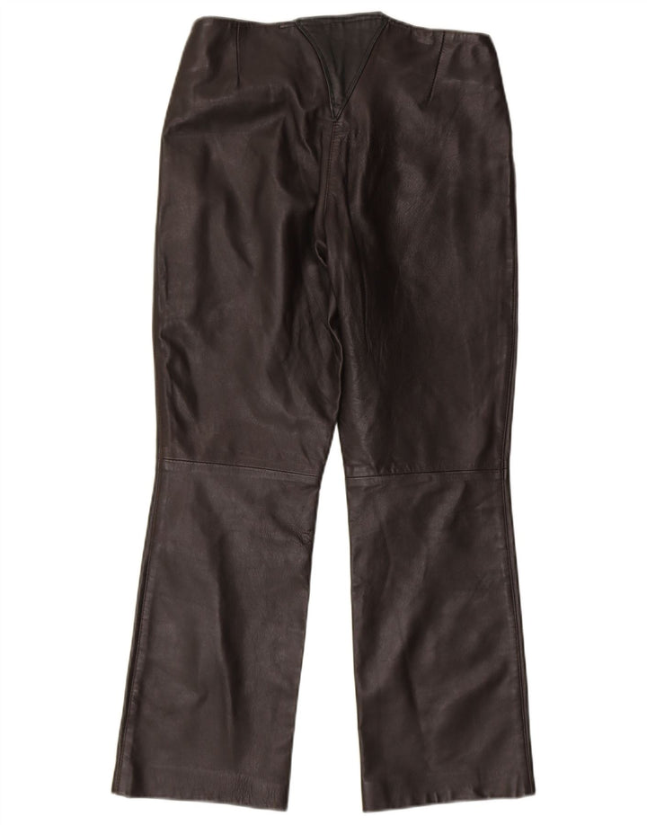 VINTAGE Womens Straight Leather Trousers W28 L28 Brown