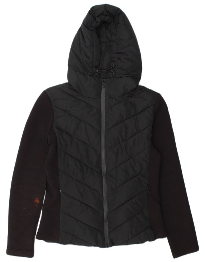 Jachetă căptușită cu glugă Zara pentru femei UK 12 Medium Black Colorblock Viscose