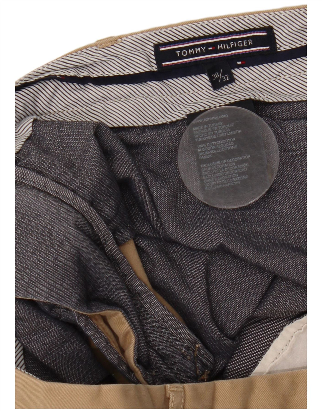 TOMMY HILFIGER Pantaloni chino drepți pentru bărbați L38 L32 bumbac bej