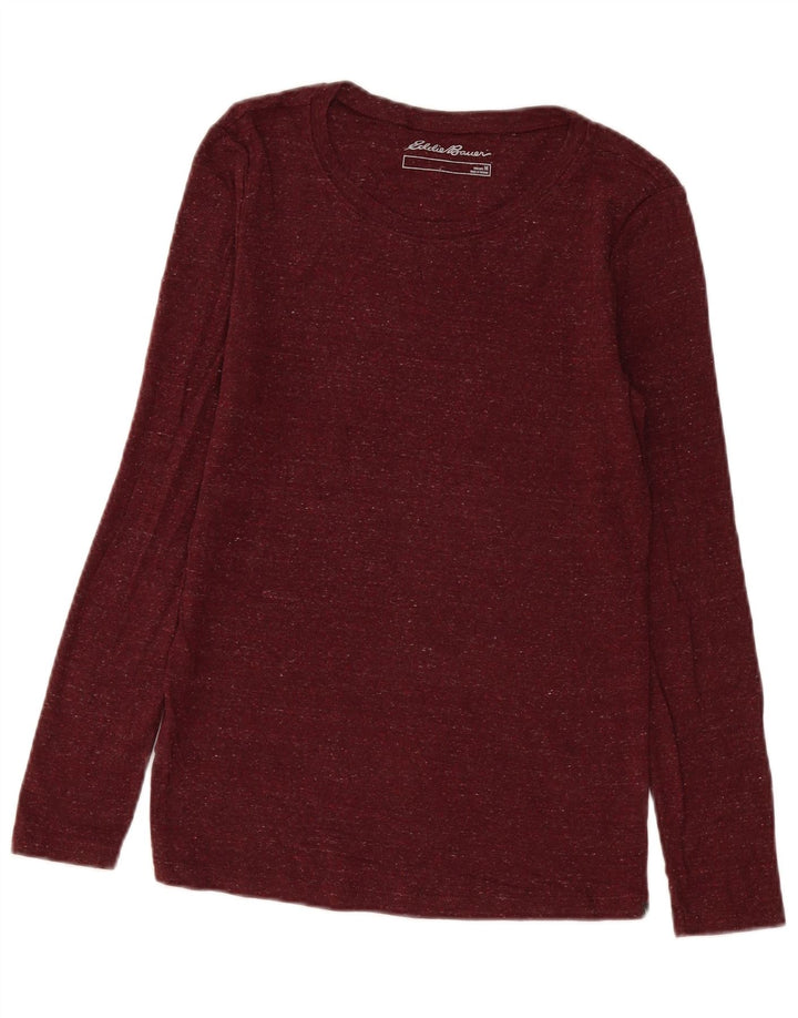 EDDIE BAUER Top pentru femei cu mânecă lungă UK 12 mediu burgundy bumbac cu pete