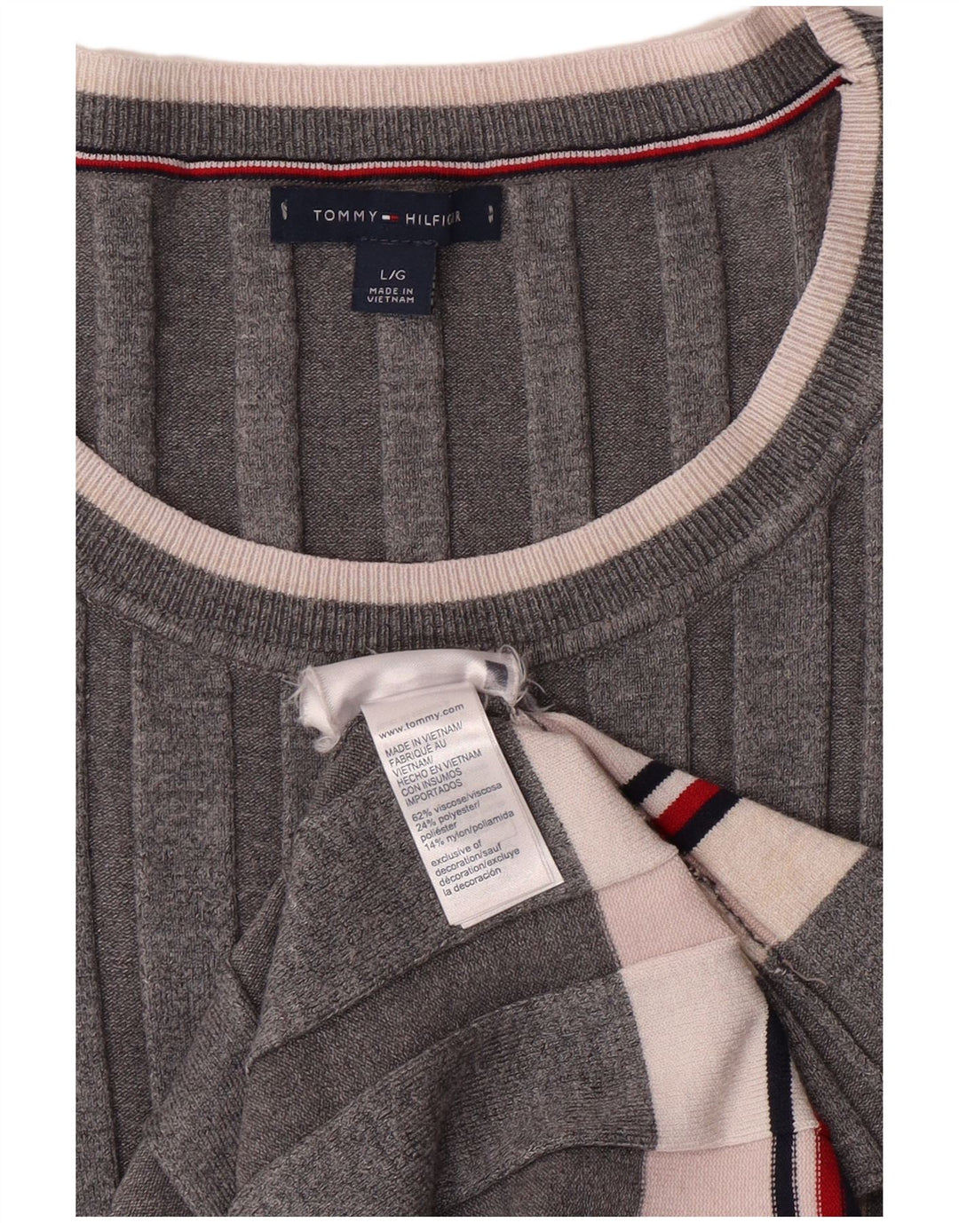 TOMMY HILFIGER Rochie cu pulover pentru femei UK 14 Viscoză mare cu dungi gri