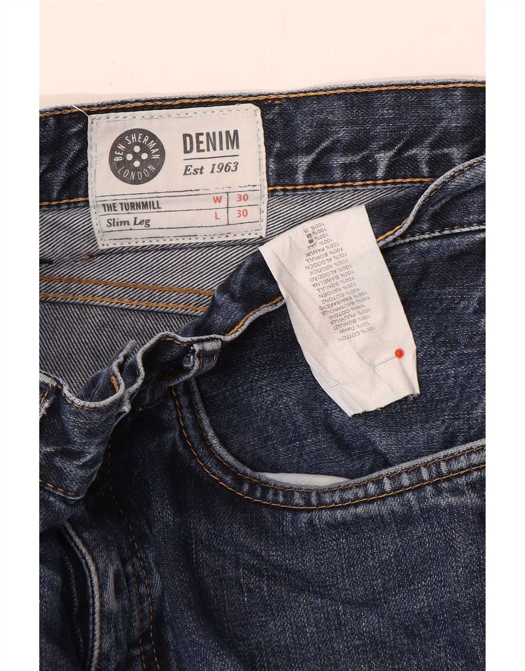 Blugi subțiri pentru bărbați Ben Sherman L30 L30 Bumbac albastru