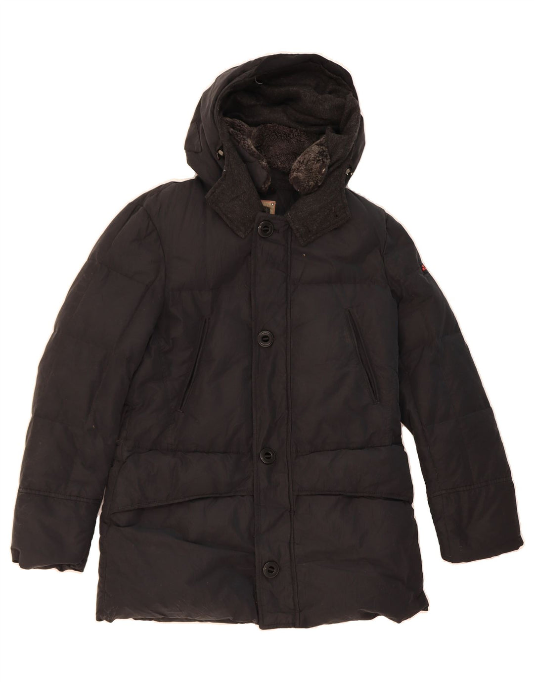 PEUTEREY Mens Hooded Padded Jacket UK 36 Small Black Cotton Vintage PEUTEREY and Second-Hand PEUTEREY from Messina Hembry 