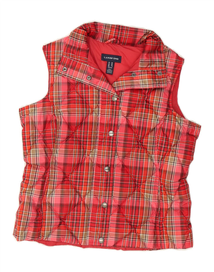 LANDS END Womens Quilted Gilet UK 6 XS Red Check Polyester Vintage Lands End and Second-Hand Lands End from Messina Hembry 