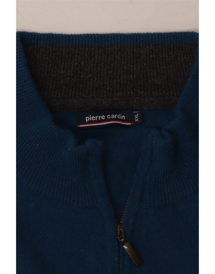 PIERRE CARDIN Mens Zip Neck Jumper Sweater 2XL Blue Wool Vintage Pierre Cardin and Second-Hand Pierre Cardin from Messina Hembry 