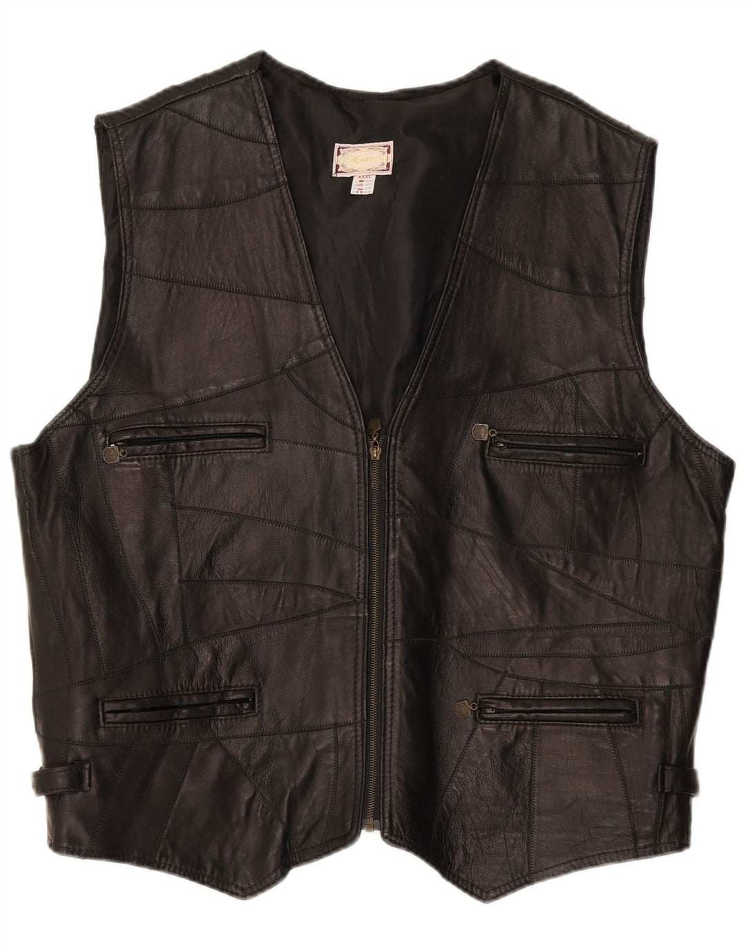ELEGANCE Mens Leather Waistcoat 3XL Black Patchwork