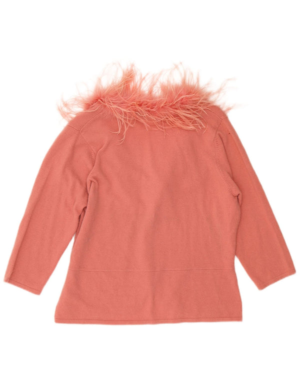 Pulover cardigan pentru femei Monsoon cu mâneci 3/4 UK 18 XL Lână roz