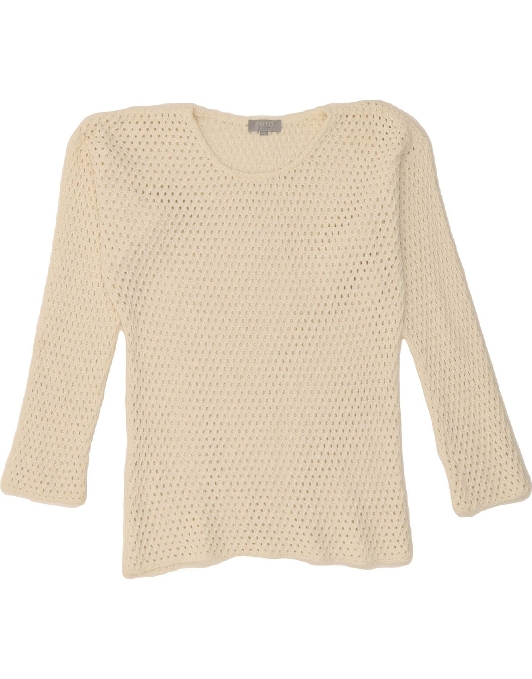 ZERO Womens See Through Crew Neck Jumper Sweater IT 42 Medium White Vintage Zero and Second-Hand Zero from Messina Hembry 