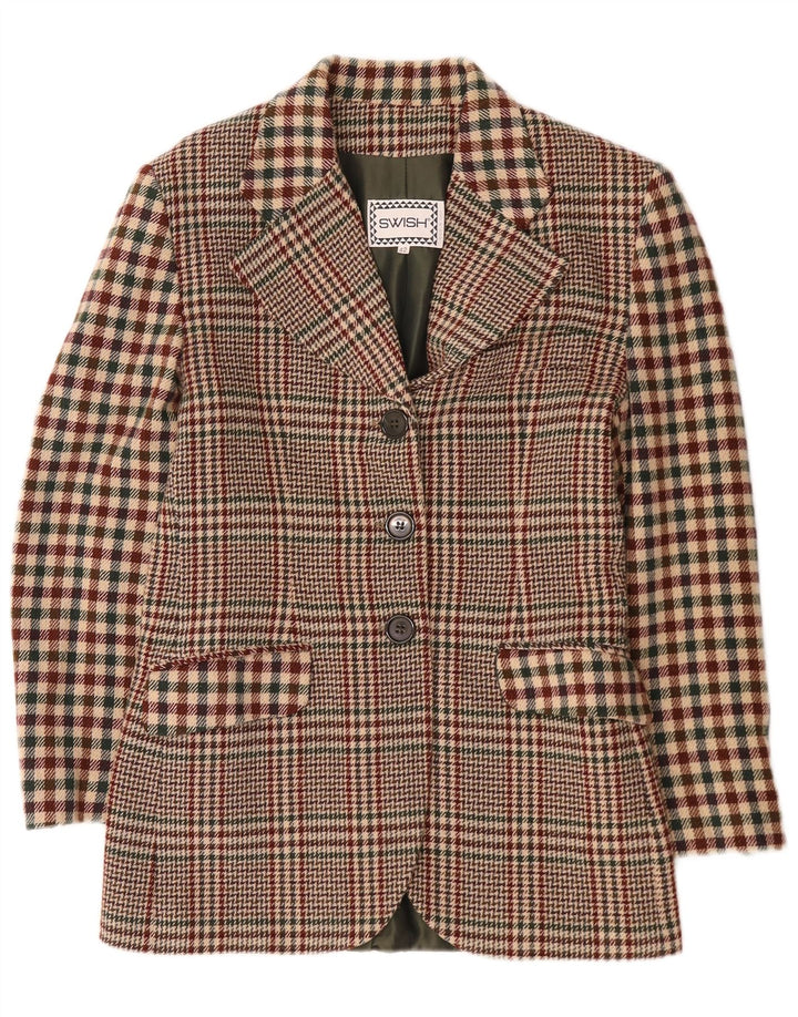 Jachetă Swish pentru femei cu 3 nasturi IT 42 Lână maro medie Houndstooth