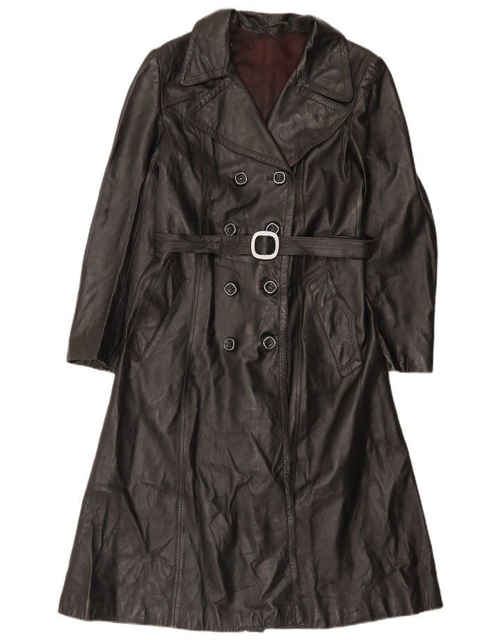 Palton din piele vintage pentru femei la dublu piept IT 46 mare negru