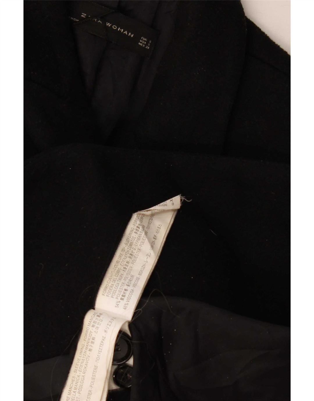 Palton dublu pentru femei Zara UK 10 Poliester negru mic