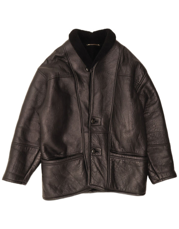 Jachetă vintage pentru bărbați din shearling IT 50 mare, neagră