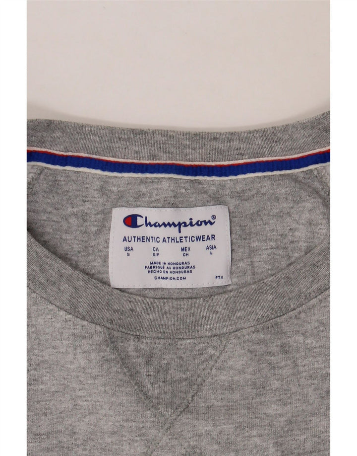 CHAMPION Womens Oversized Graphic Hoodie Jumper UK 10 Small Grey Polyester Vintage Champion and Second-Hand Champion from Messina Hembry 