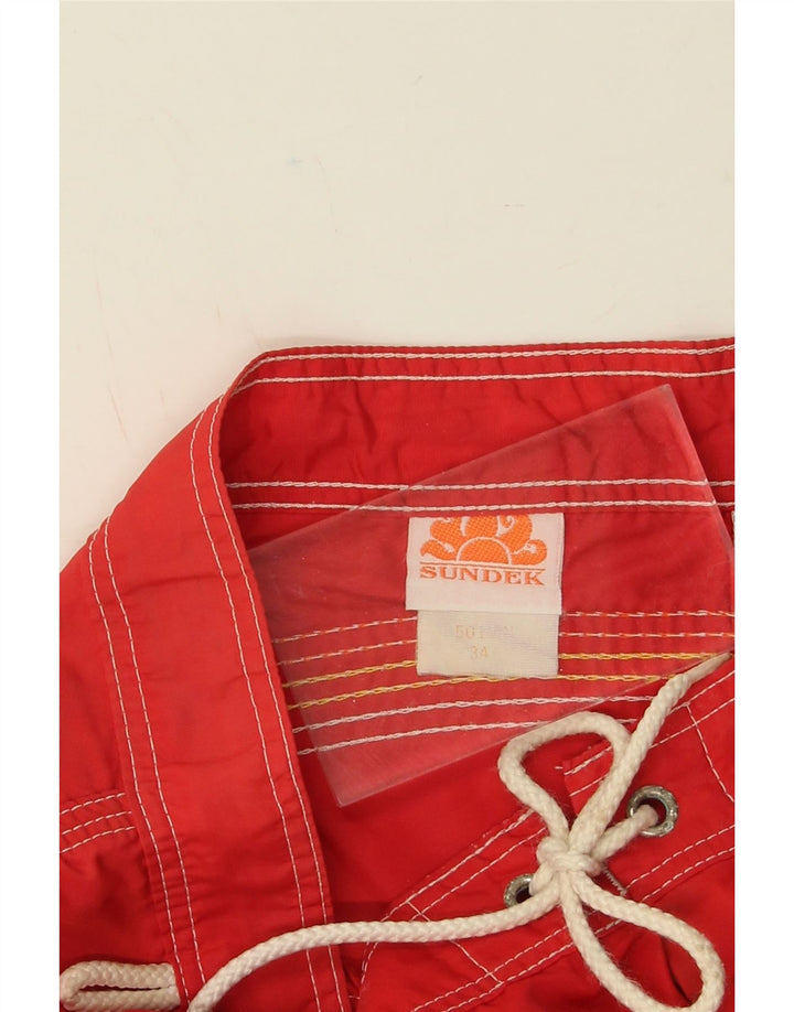 SUNDEK Mens Swimming Shorts Large  Red Striped Nylon