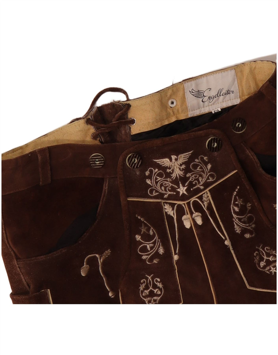 Pantaloni scurti din piele intoarsa pentru femei VINTAGE IT 50 XL W38 piele maro cachetele