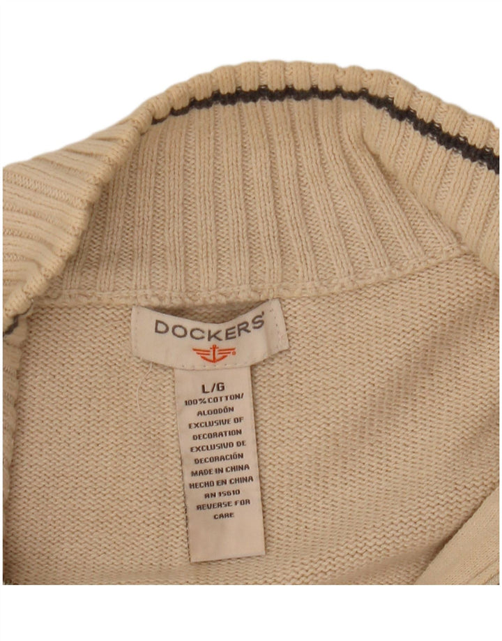 Pulover Dockers pentru bărbați, cu fermoar, cu gât, mare, bumbac alb