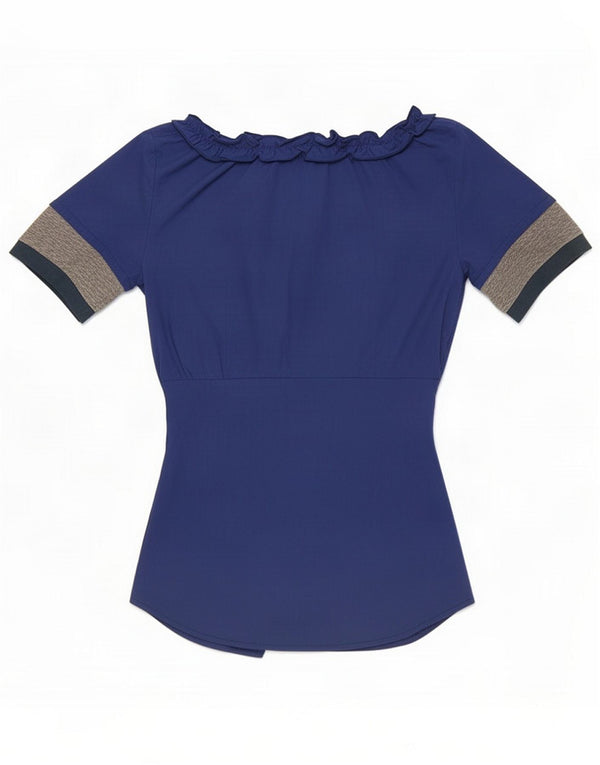 Daniele Alessandrini Womens Short Sleeve Shirt Blouse IT 40 Small Blue
