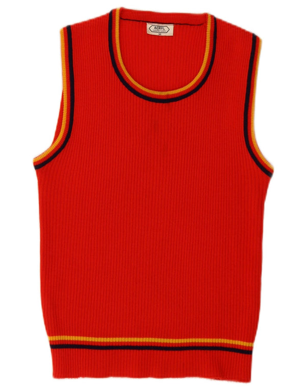 Vintage Womens Vest Tank Top UK 12 Medium Red Poliacrilic
