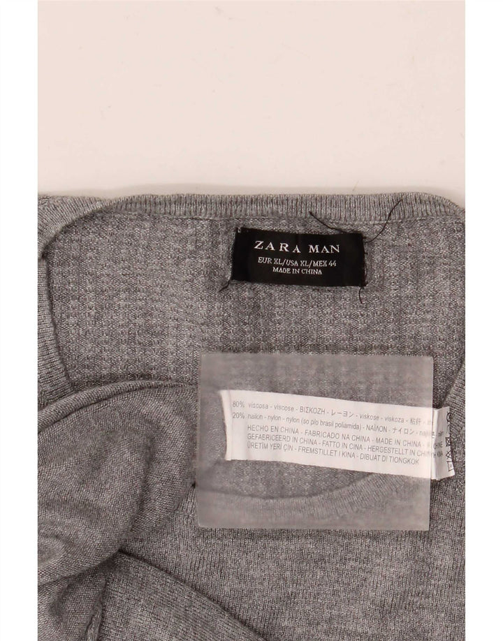 Pulover pentru bărbați Zara, cu gât crew, XL, viscoză gri