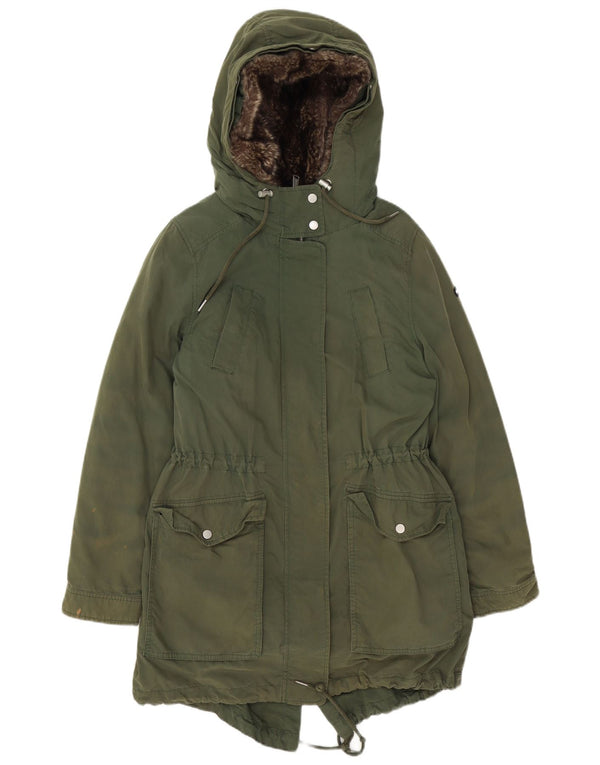 Jachetă parka cu glugă Tommy Hilfiger pentru femei UK 14, bumbac verde mediu