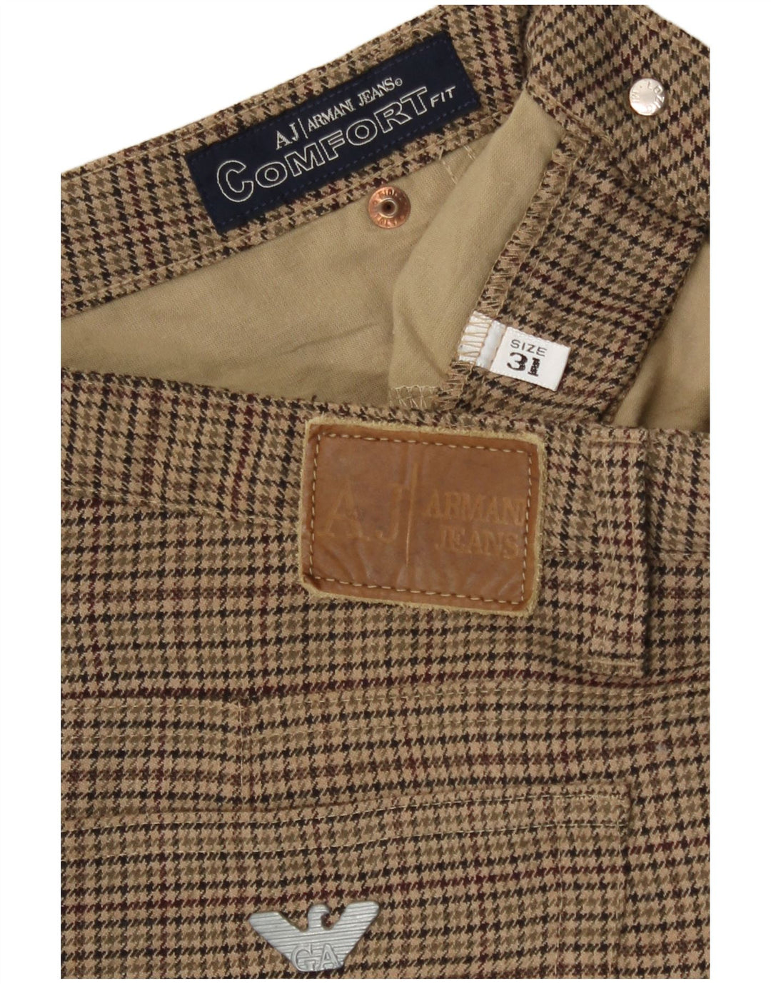 Pantaloni casual drepti pentru femei Armani L31 L30 Poliester verde Houndstooth