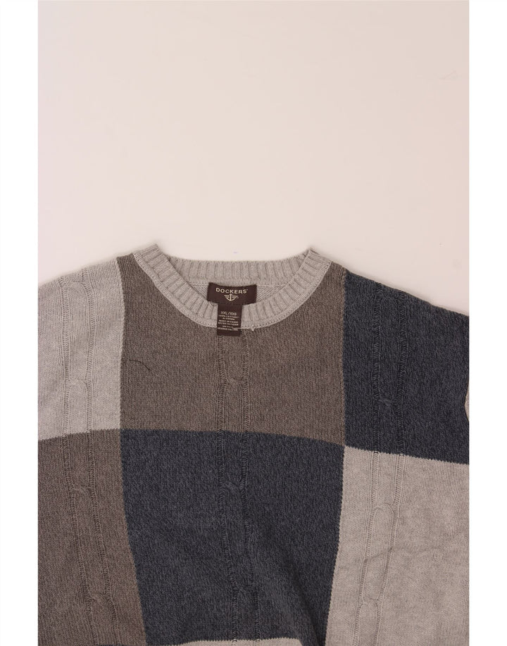 DOCKERS Mens Crew Neck Jumper Sweater 2XL Grey Geometric Cotton Vintage Dockers and Second-Hand Dockers from Messina Hembry 