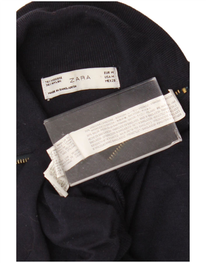 Pulover pentru femei Zara, cu fermoar, cu gât, UK 12, mediu bleumarin, viscoză