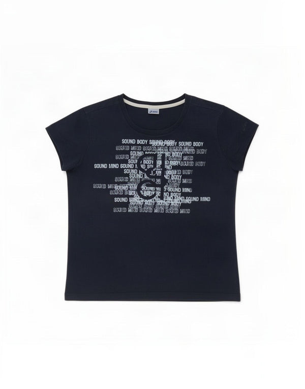 Tricou grafic Asics pentru femei, UK 18 XL, bumbac bleumarin