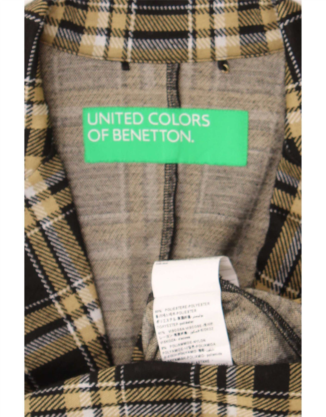 Jachetă pentru femei Benetton cu 1 nasture, UK 10, poliester cu carouri mici, negru