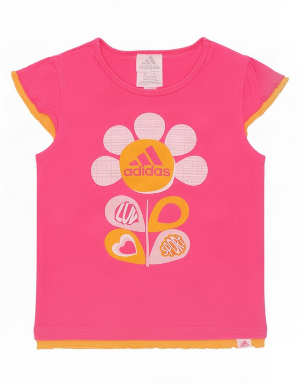 Tricou grafic Adidas Fete Top 5-6 Ani Roz Colorblock Bumbac