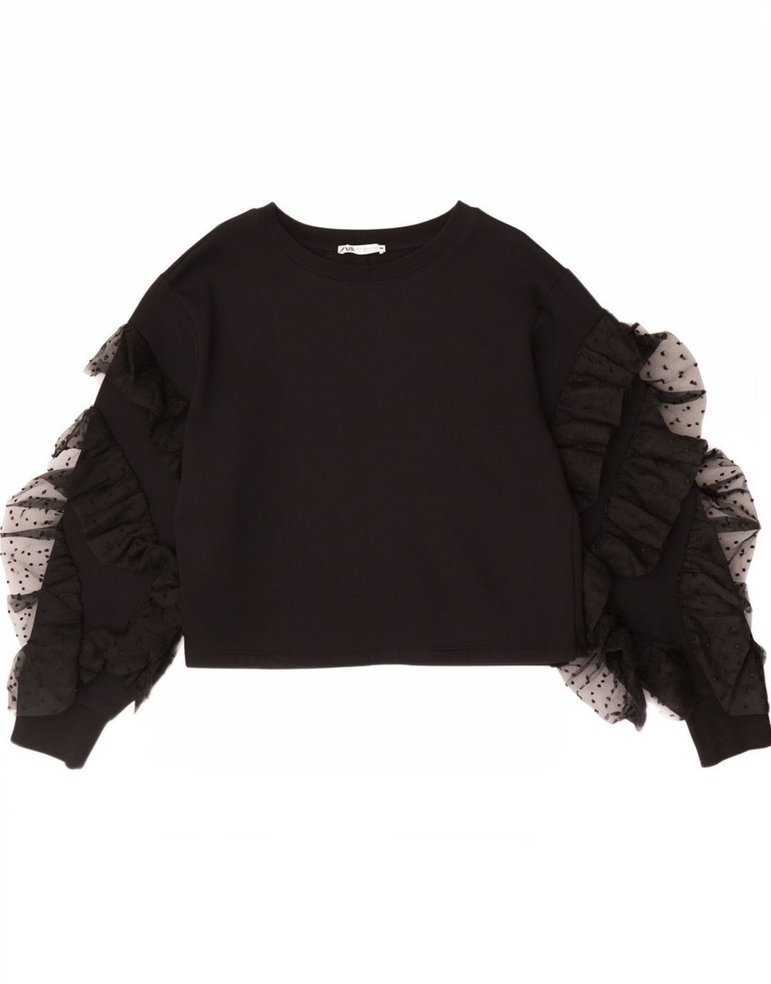 Crop Top pentru femei Zara cu mânecă lungă UK 10 mic bumbac negru