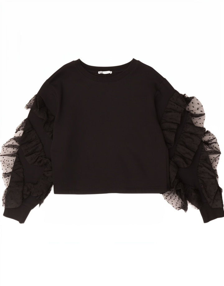Crop Top pentru femei Zara cu mânecă lungă UK 10 mic bumbac negru