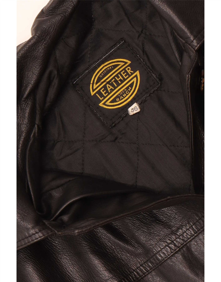 Palton din piele vintage pentru femei, cu croiala relaxată, EU 36, mic, negru