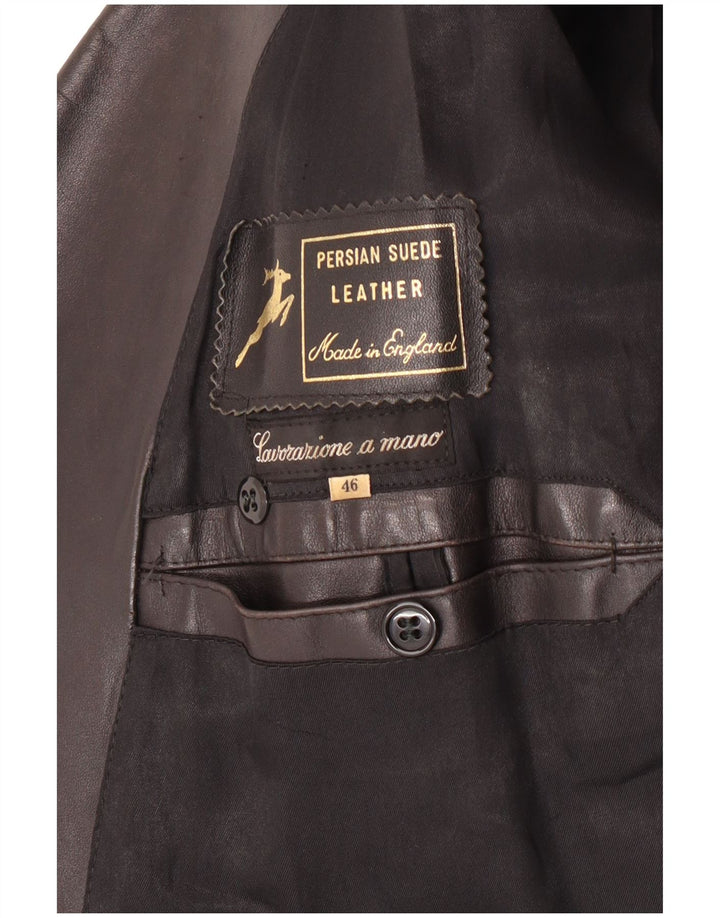 Palton din piele vintage pentru bărbați IT 46 Mic Negru Clasic din piele