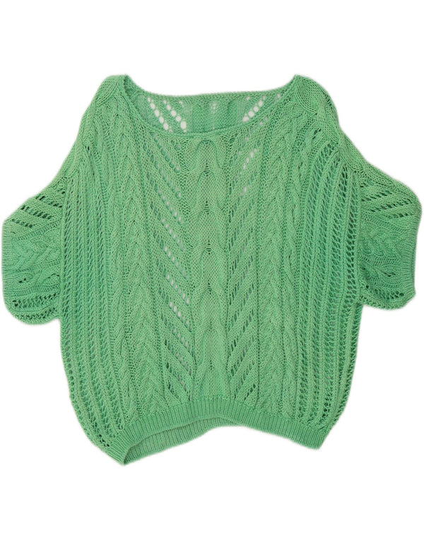 Pulover vintage pentru femei cu mânecă scurtă, cu gât de barcă, mare, verde, UK 16